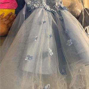 Elegant Blue Floral Kids Dress